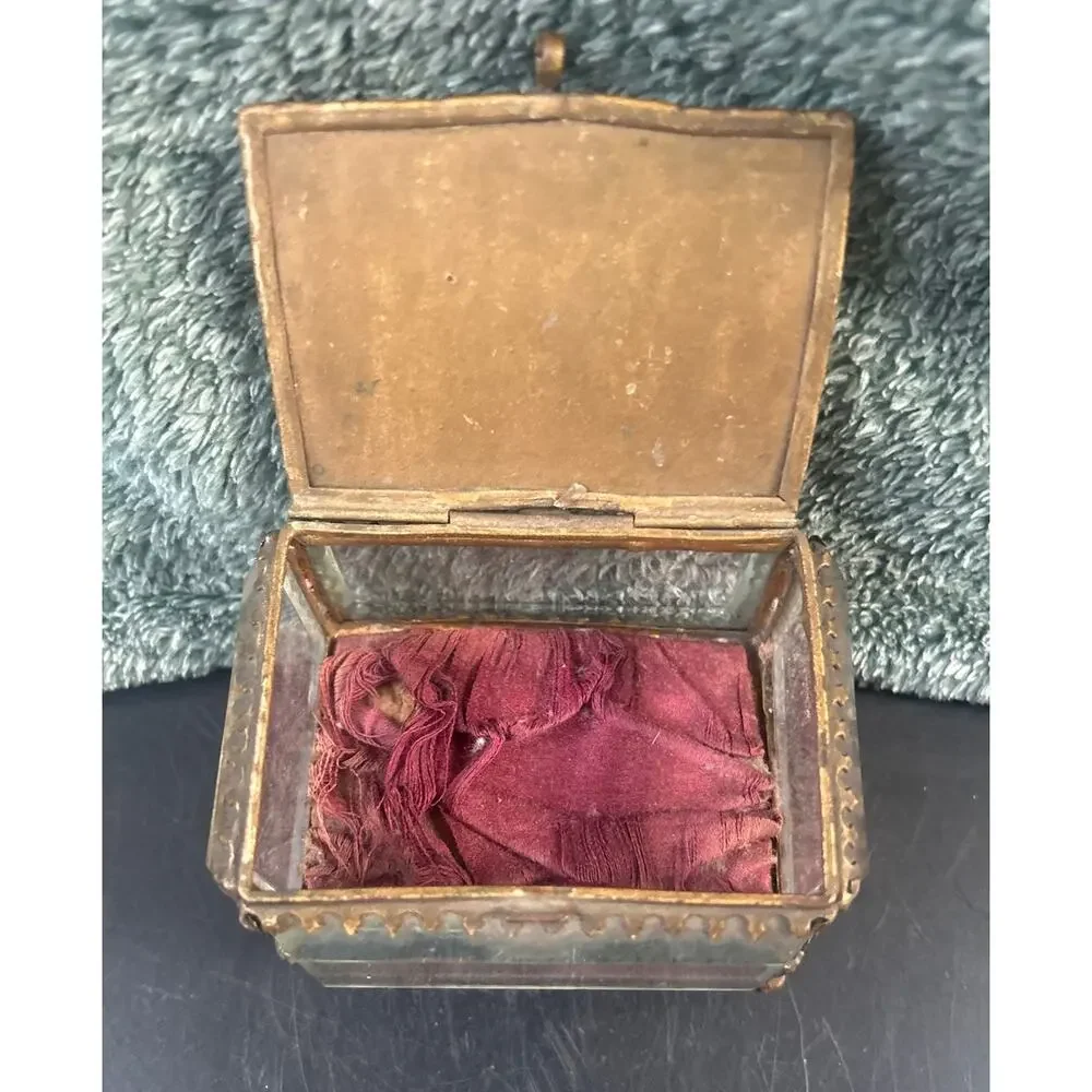 Edwardian Trinket Casket Grand Tour Satin Cushion Bevelled Glass Heidelberg